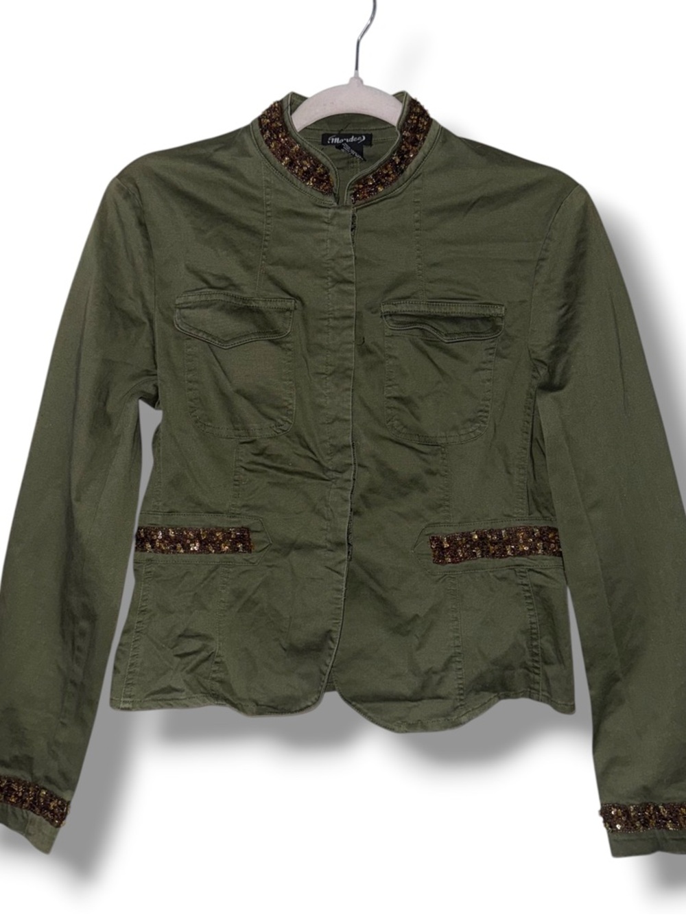 Mandee olive embellished buttoned blazer